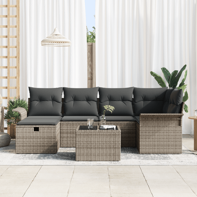 Casa si Gradina - Gradina si terasa - Mobilier exterior - Canapele si fotolii gradina - set canapea gradina 7 piese cu perne gri ratan poliester - Infinity.ro