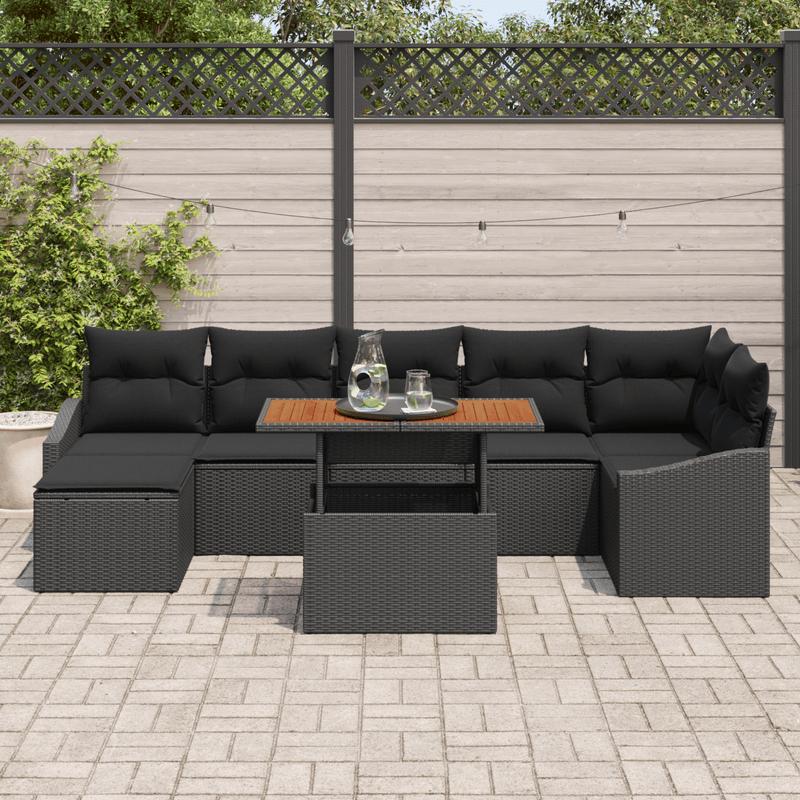 Casa si Gradina - Gradina si terasa - Mobilier exterior - Canapele si fotolii gradina - Set de sofa de gradina cu 8 piese cu perne, Negru, Poliratan - Infinity.ro