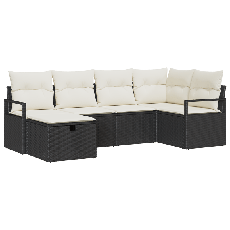 Casa si Gradina - Gradina si terasa - Mobilier exterior - Canapele si fotolii gradina - Set Canapea Gradina  cu 6 Piese si Perne din Ratan Poliesteric Negru - Infinity.ro