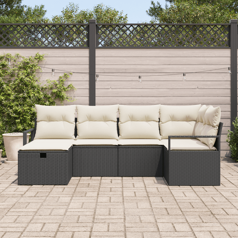 Casa si Gradina - Gradina si terasa - Mobilier exterior - Canapele si fotolii gradina - Set Canapea Gradina  cu 6 Piese si Perne din Ratan Poliesteric Negru - Infinity.ro