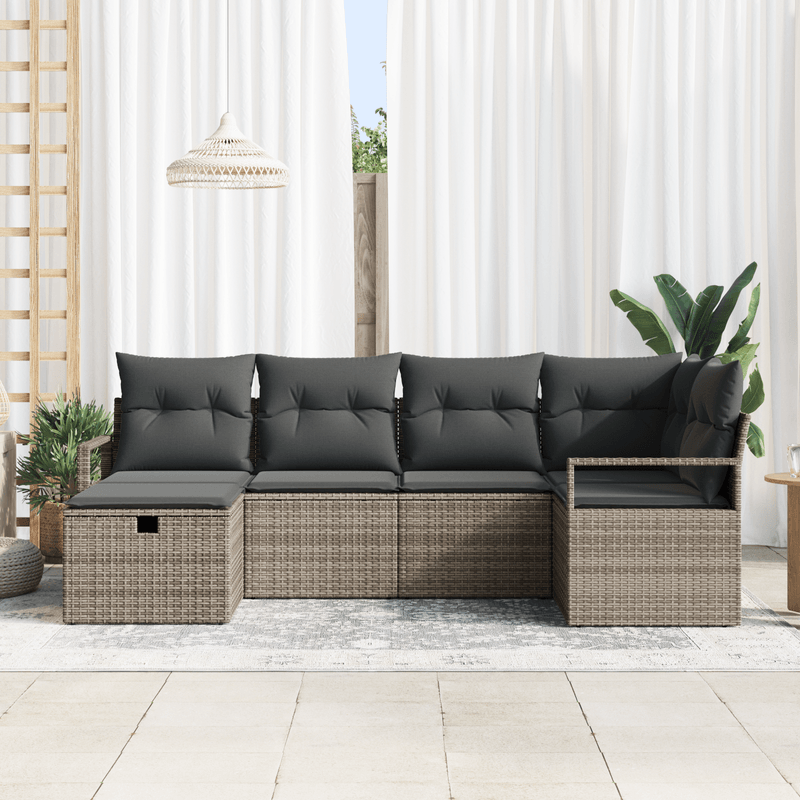 Casa si Gradina - Gradina si terasa - Mobilier exterior - Canapele si fotolii gradina - Set Canapea Gradina 6 Piese cu Perne Gri din Ratan - Infinity.ro