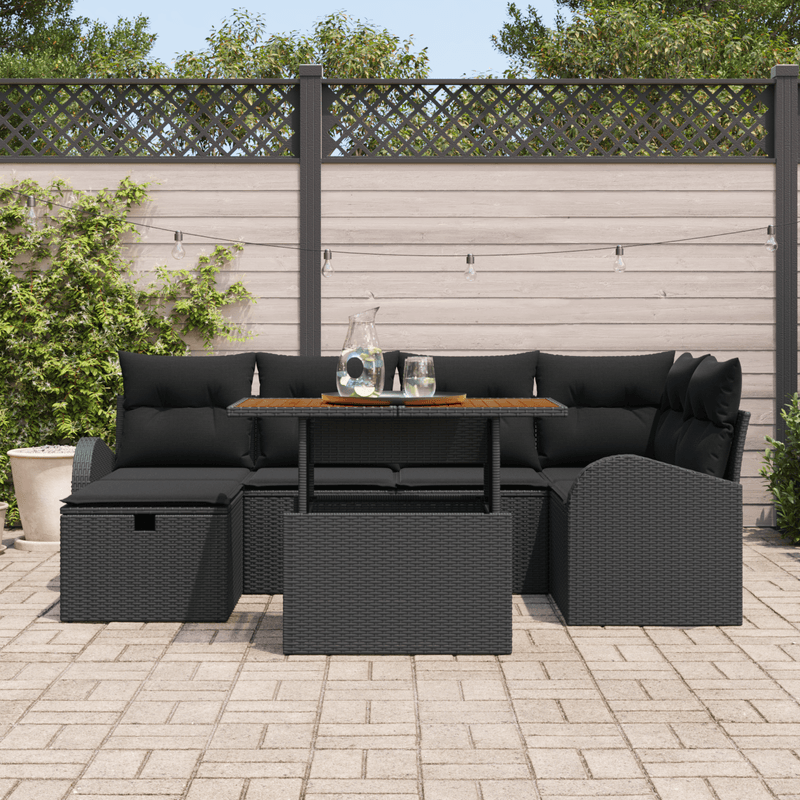 Casa si Gradina - Gradina si terasa - Mobilier exterior - Canapele si fotolii gradina - Set de Canapea de Gradina  cu Pernite Neagra Ratan Poli - Infinity.ro