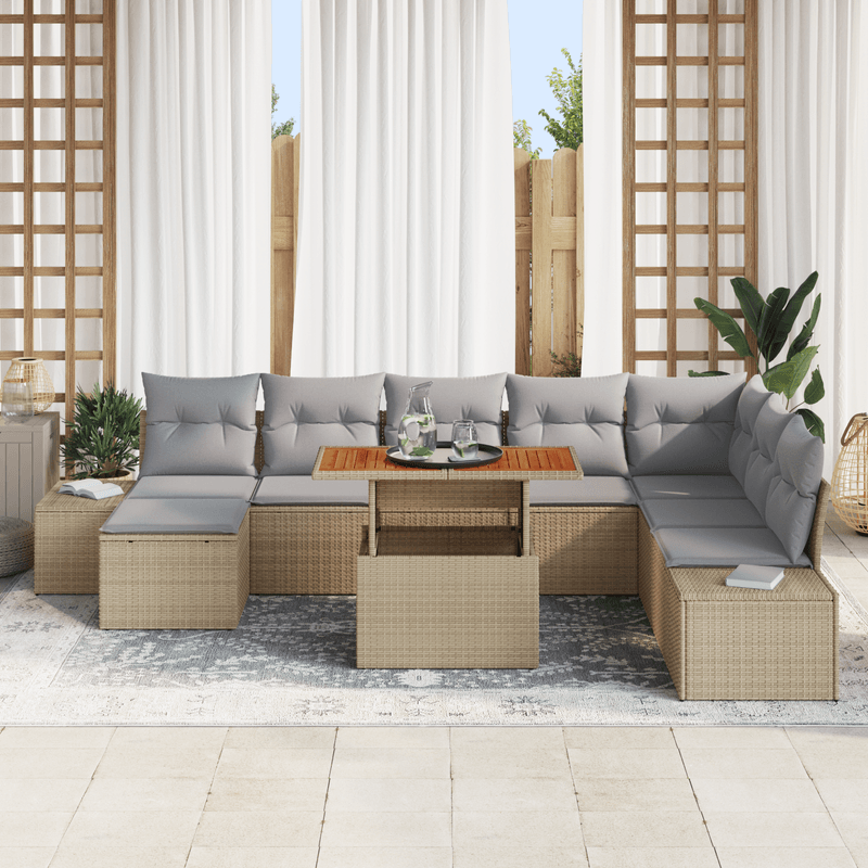 Casa si Gradina - Gradina si terasa - Mobilier exterior - Seturi mobila gradina - Set de canapea cu 9 piese cu perne Bej din ratan poli - Infinity.ro