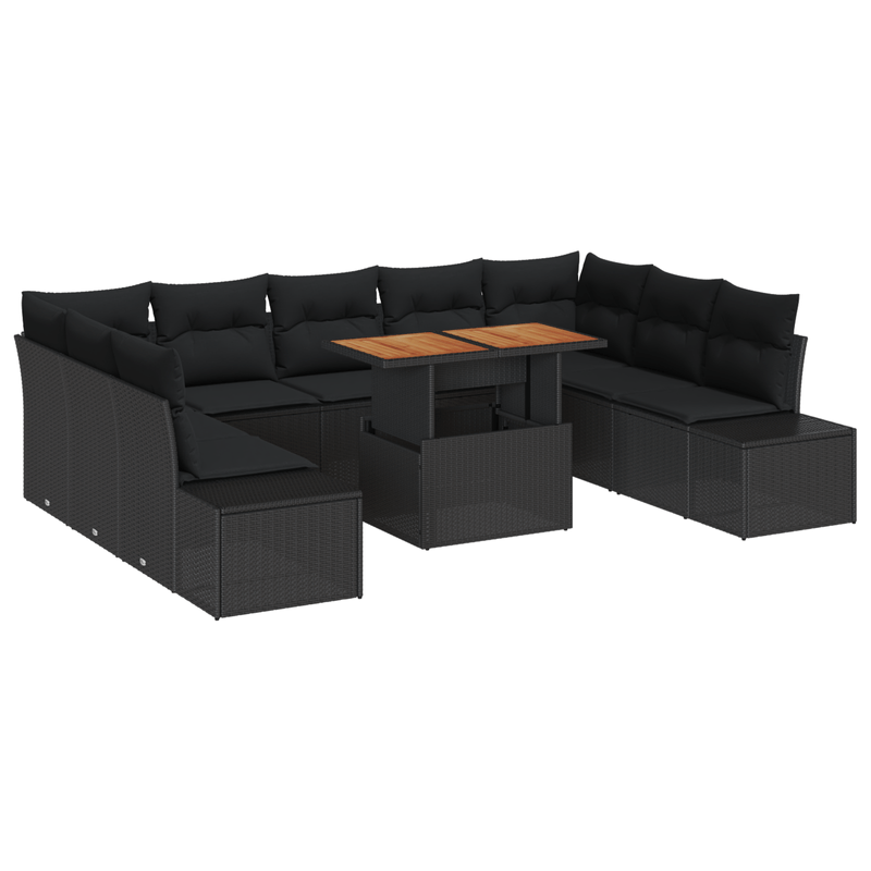 Casa si Gradina - Gradina si terasa - Mobilier exterior - Canapele si fotolii gradina - Set canapea gradina 10 piese cu perne Negru Ratan polimeric - Infinity.ro
