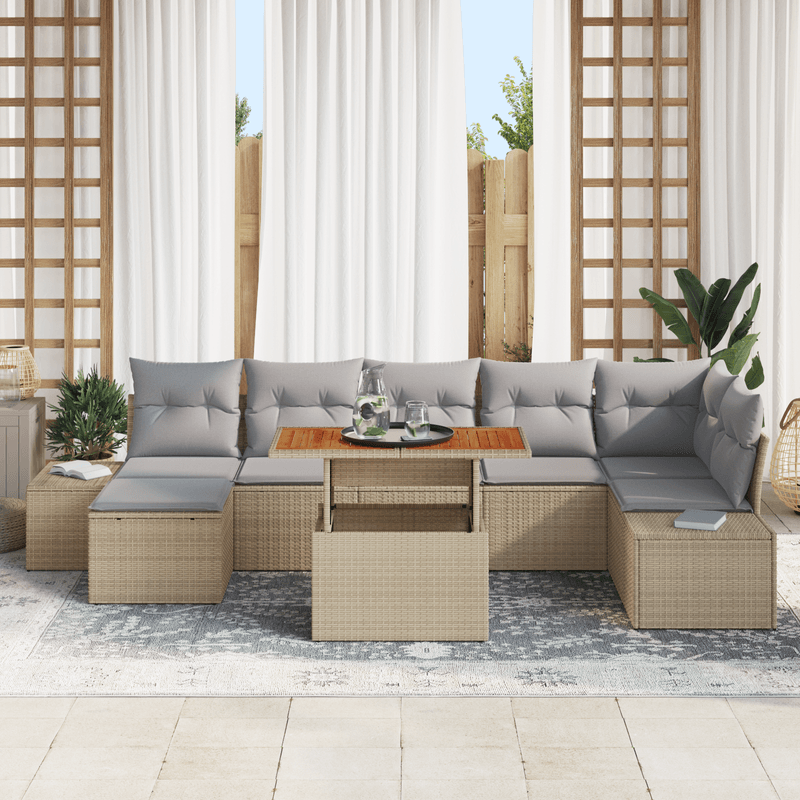 Casa si Gradina - Gradina si terasa - Mobilier exterior - Canapele si fotolii gradina - Set Canapea Gradina 8 Piese cu Perna Bej Ratan Poli - Infinity.ro