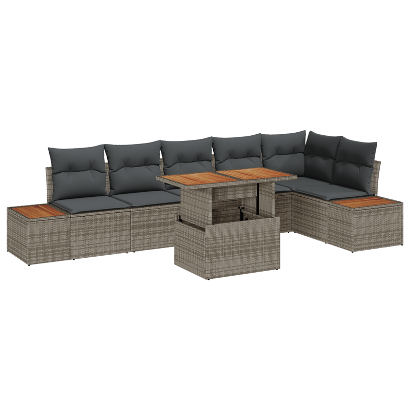 Casa si Gradina - Gradina si terasa - Mobilier exterior - Canapele si fotolii gradina - Set de Canapea de Gradina cu 7 Piese si Perne Gri din Ratan Sintetic - Infinity.ro