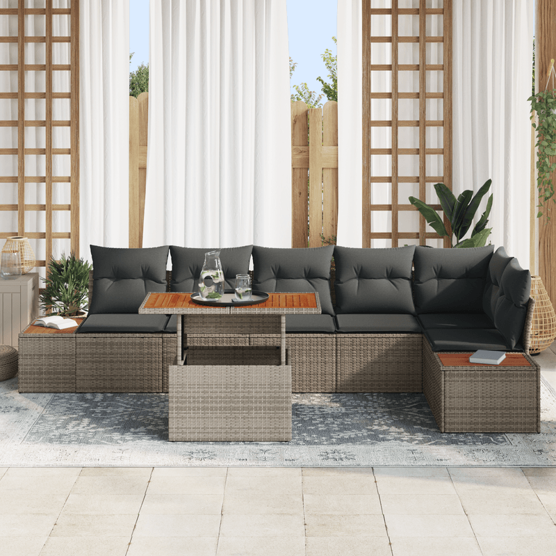Casa si Gradina - Gradina si terasa - Mobilier exterior - Canapele si fotolii gradina - Set de Canapea de Gradina cu 7 Piese si Perne Gri din Ratan Sintetic - Infinity.ro