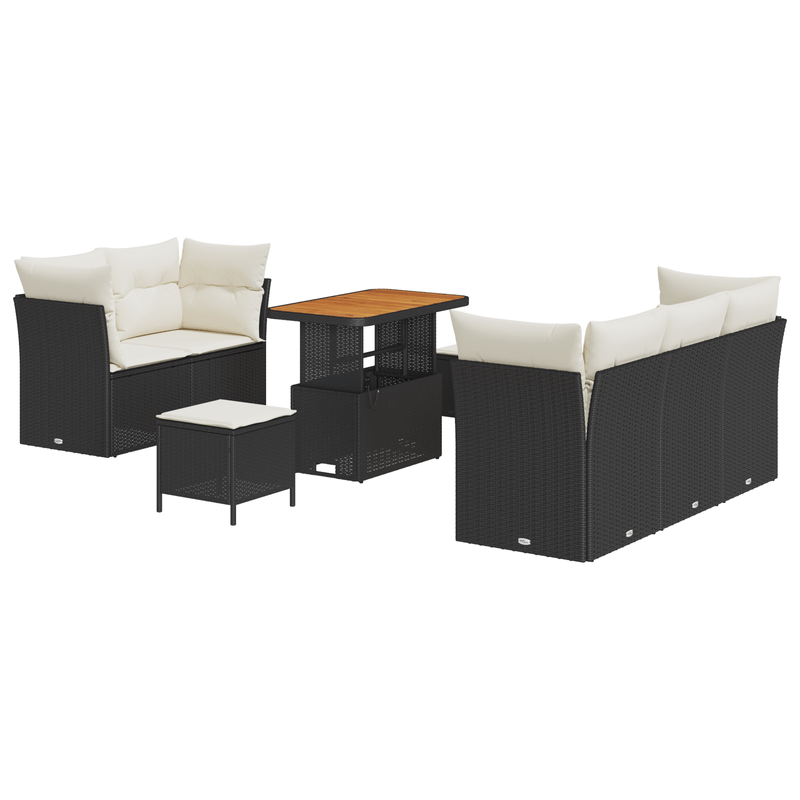 Casa si Gradina - Gradina si terasa - Mobilier exterior - Canapele si fotolii gradina - Set de canapea de gradina  cu 8 piese si perne Ratan polimeric negru Acacia - Infinity.ro