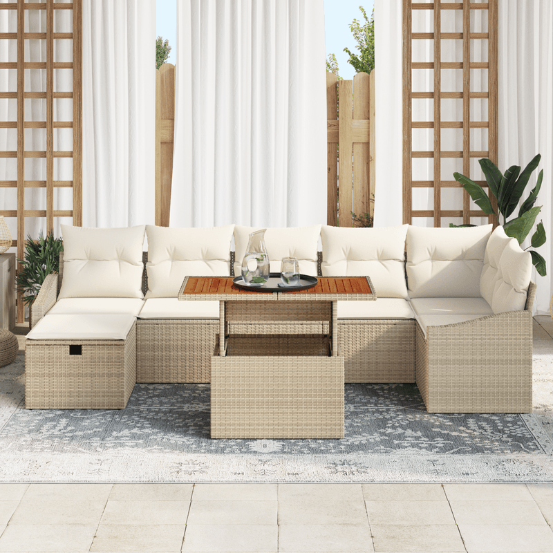 Casa si Gradina - Gradina si terasa - Mobilier exterior - Canapele si fotolii gradina - Set de Sofa pentru Gradina cu Pernite Bej din Ratan Poly - Infinity.ro