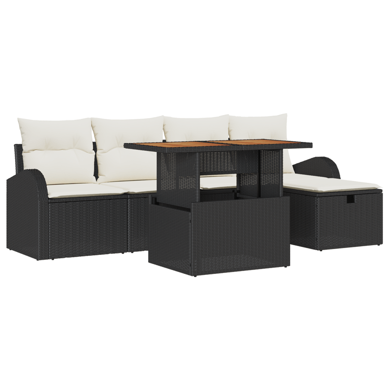 Casa si Gradina - Gradina si terasa - Mobilier exterior - Canapele si fotolii gradina - Set de Sofas pentru Gradina din 6 Piese cu Pernite Negre din Poliratan - Infinity.ro