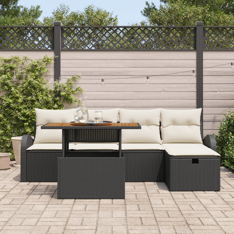 Casa si Gradina - Gradina si terasa - Mobilier exterior - Canapele si fotolii gradina - Set de Sofas pentru Gradina din 6 Piese cu Pernite Negre din Poliratan - Infinity.ro
