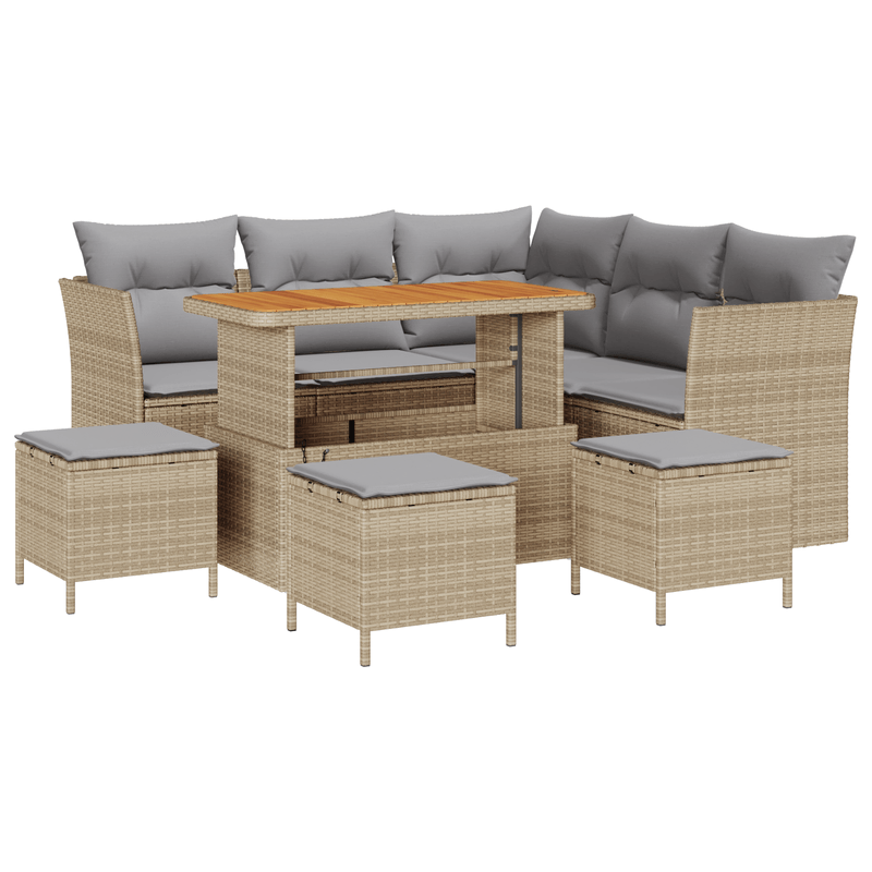 Casa si Gradina - Gradina si terasa - Mobilier exterior - Canapele si fotolii gradina - Set Canapea Gradina  cu Perne Bej Ratan Poliester Acacia - Infinity.ro