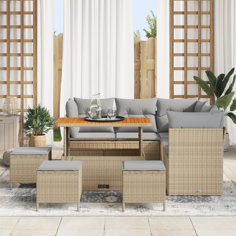 Casa si Gradina - Gradina si terasa - Mobilier exterior - Canapele si fotolii gradina - Set Canapea Gradina  cu Perne Bej Ratan Poliester Acacia - Infinity.ro