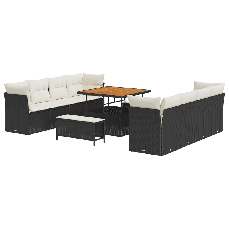 Casa si Gradina - Gradina si terasa - Mobilier exterior - Canapele si fotolii gradina - Set de Sofa de Gradina  cu 11 Piese cu Perne Negre Ratan Polimeric Acacia - Infinity.ro