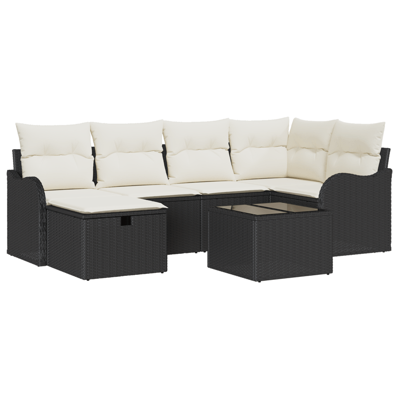 Casa si Gradina - Gradina si terasa - Mobilier exterior - Canapele si fotolii gradina - Set de Canapea de Gradina  cu Perne Negru Poliratan - Infinity.ro
