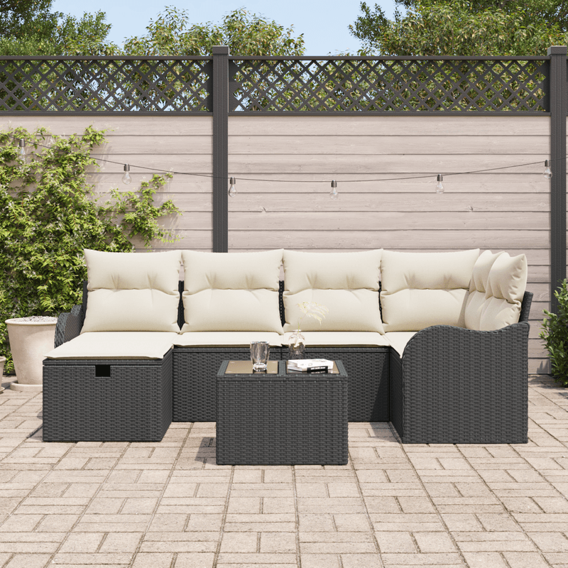 Casa si Gradina - Gradina si terasa - Mobilier exterior - Canapele si fotolii gradina - Set de Canapea de Gradina  cu Perne Negru Poliratan - Infinity.ro