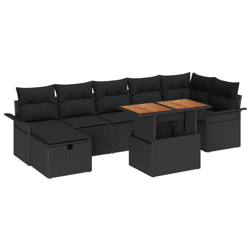 Casa si Gradina - Gradina si terasa - Mobilier exterior - Canapele si fotolii gradina - Set de canapea de gradina cu 8 piese cu perne Negru Poliratan - Infinity.ro