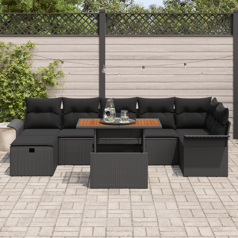 Casa si Gradina - Gradina si terasa - Mobilier exterior - Canapele si fotolii gradina - Set de canapea de gradina cu 8 piese cu perne Negru Poliratan - Infinity.ro