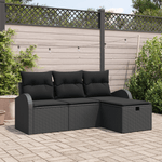 Casa si Gradina - Gradina si terasa - Mobilier exterior - Canapele si fotolii gradina - Set de Canapea de Gradina cu Pernite Negru din Poli Ratan - 4 Piese - Infinity.ro
