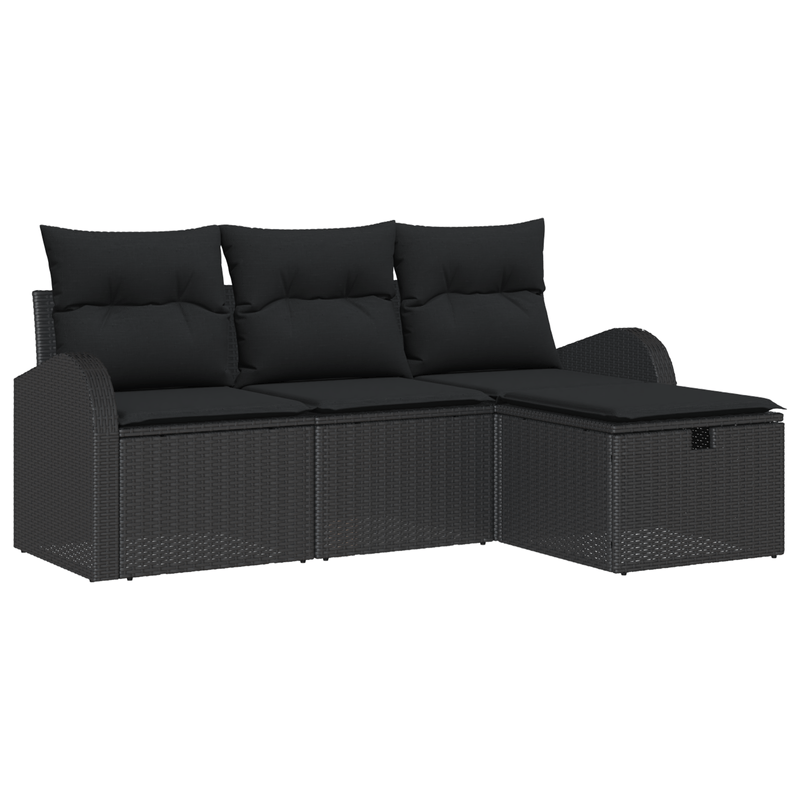 Casa si Gradina - Gradina si terasa - Mobilier exterior - Canapele si fotolii gradina - Set de Canapea de Gradina cu Pernite Negru din Poli Ratan - 4 Piese - Infinity.ro