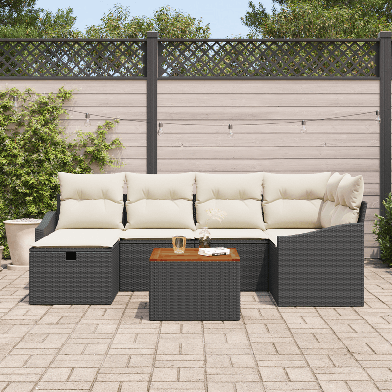 Casa si Gradina - Gradina si terasa - Mobilier exterior - Canapele si fotolii gradina - Set de canapea de gradina cu 7 piese si perne, Negru, Poliratan - Infinity.ro