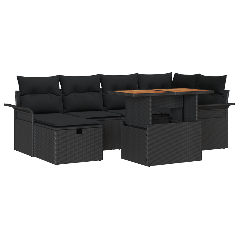 Casa si Gradina - Gradina si terasa - Mobilier exterior - Canapele si fotolii gradina - Set de canapea de gradina 7 piese cu perne Poliratan negru - Infinity.ro