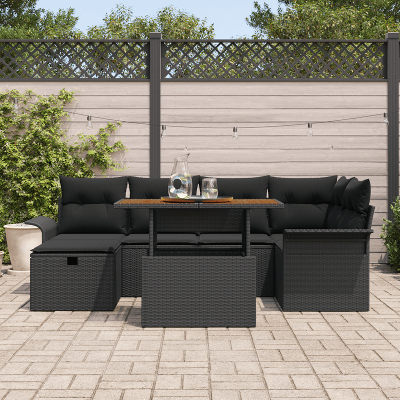 Casa si Gradina - Gradina si terasa - Mobilier exterior - Canapele si fotolii gradina - Set de canapea de gradina 7 piese cu perne Poliratan negru - Infinity.ro