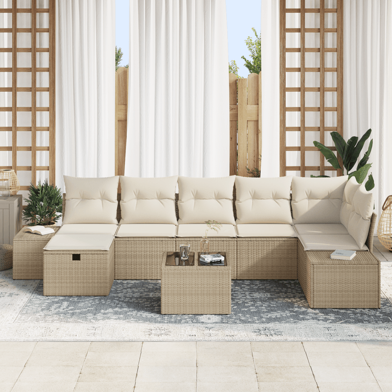 Casa si Gradina - Gradina si terasa - Mobilier exterior - Canapele si fotolii gradina - Set de canapea de gradina de 8 piese cu perne bej din poliratane - Infinity.ro
