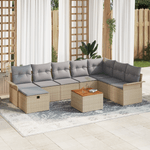 Casa si Gradina - Gradina si terasa - Mobilier exterior - Canapele si fotolii gradina - Set Canapea Gradina de 9 Piese cu Perne Bej Ratan Poli - Infinity.ro