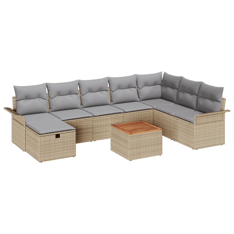 Casa si Gradina - Gradina si terasa - Mobilier exterior - Canapele si fotolii gradina - Set Canapea Gradina de 9 Piese cu Perne Bej Ratan Poli - Infinity.ro