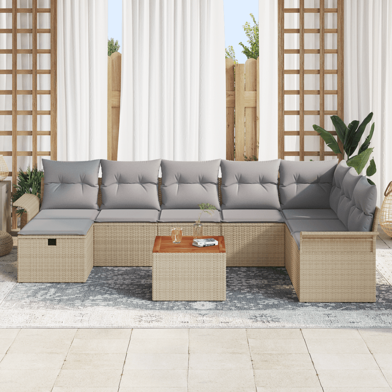 Casa si Gradina - Gradina si terasa - Mobilier exterior - Canapele si fotolii gradina - Set Canapea Gradina de 9 Piese cu Perne Bej Ratan Poli - Infinity.ro