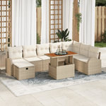 Casa si Gradina - Gradina si terasa - Mobilier exterior - Canapele si fotolii gradina - Set canapea gradina 9 Piese cu Perne Bej Ratan Poli - Infinity.ro