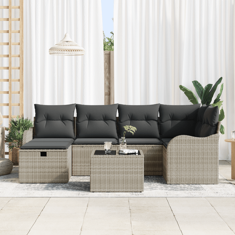 Casa si Gradina - Gradina si terasa - Mobilier exterior - Canapele si fotolii gradina - Set Canapea Gradina  cu 7 Piese cu Perne Gri Deschis Ratan Polirat - Infinity.ro