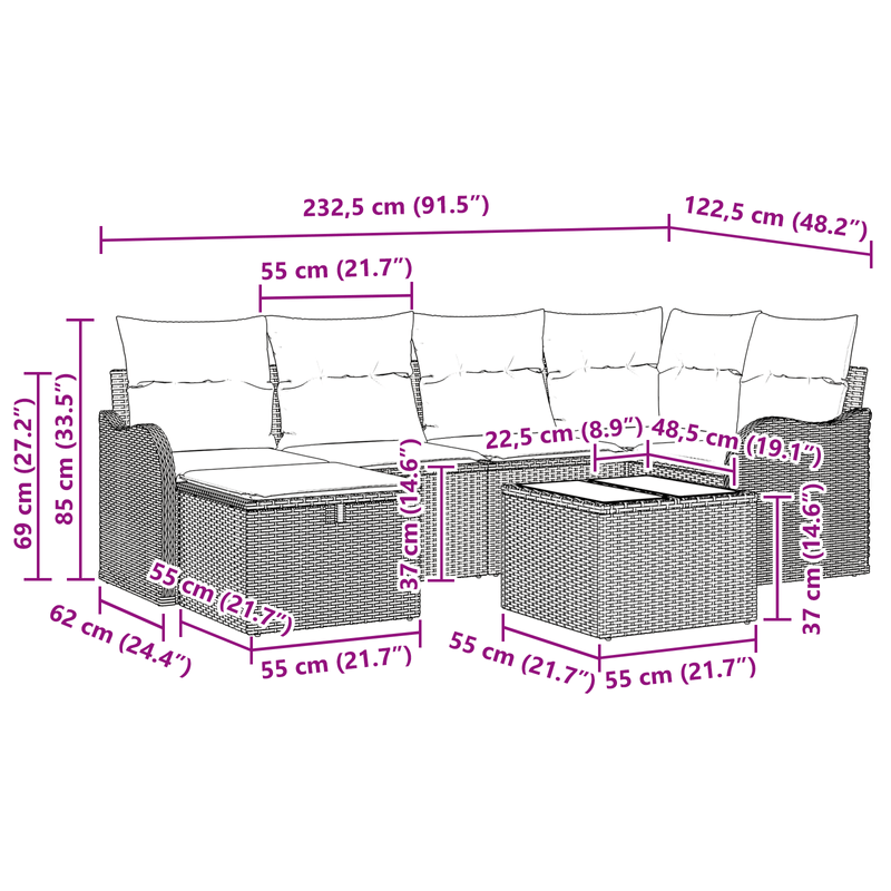 Casa si Gradina - Gradina si terasa - Mobilier exterior - Canapele si fotolii gradina - Set Canapea Gradina  cu 7 Piese cu Perne Gri Deschis Ratan Polirat - Infinity.ro