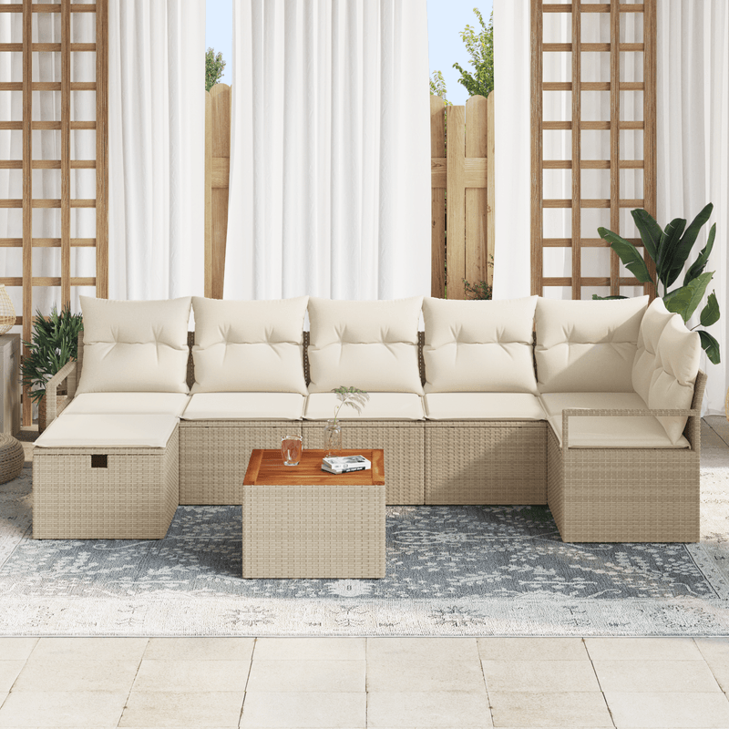 Casa si Gradina - Gradina si terasa - Mobilier exterior - Canapele si fotolii gradina - Set de canapea gradina  8 Piese cu Perne Bej Ratan Poliester - Infinity.ro