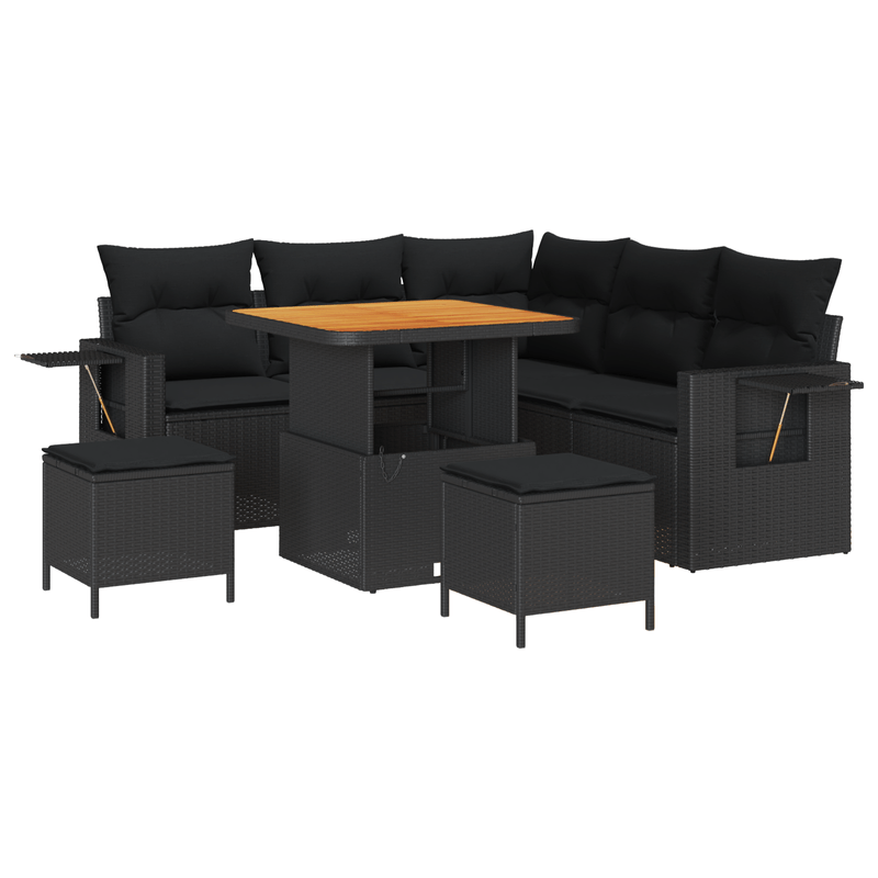Casa si Gradina - Gradina si terasa - Mobilier exterior - Canapele si fotolii gradina - Set sofa gradina  8 piese cu perne Negru Ratan Poli Acacia - Infinity.ro