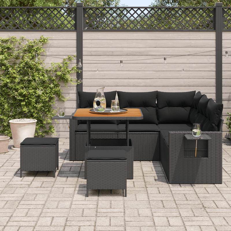 Casa si Gradina - Gradina si terasa - Mobilier exterior - Canapele si fotolii gradina - Set sofa gradina  8 piese cu perne Negru Ratan Poli Acacia - Infinity.ro