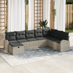 Casa si Gradina - Gradina si terasa - Mobilier exterior - Canapele si fotolii gradina - Set Canapea pentru Gradina cu 8 Piese si Perne Gri Deschis din Ratan Poli - Infinity.ro