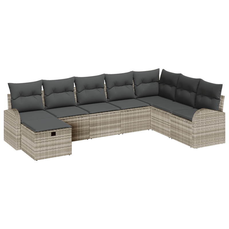 Casa si Gradina - Gradina si terasa - Mobilier exterior - Canapele si fotolii gradina - Set Canapea pentru Gradina cu 8 Piese si Perne Gri Deschis din Ratan Poli - Infinity.ro