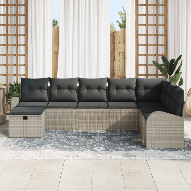 Casa si Gradina - Gradina si terasa - Mobilier exterior - Canapele si fotolii gradina - Set Canapea pentru Gradina cu 8 Piese si Perne Gri Deschis din Ratan Poli - Infinity.ro