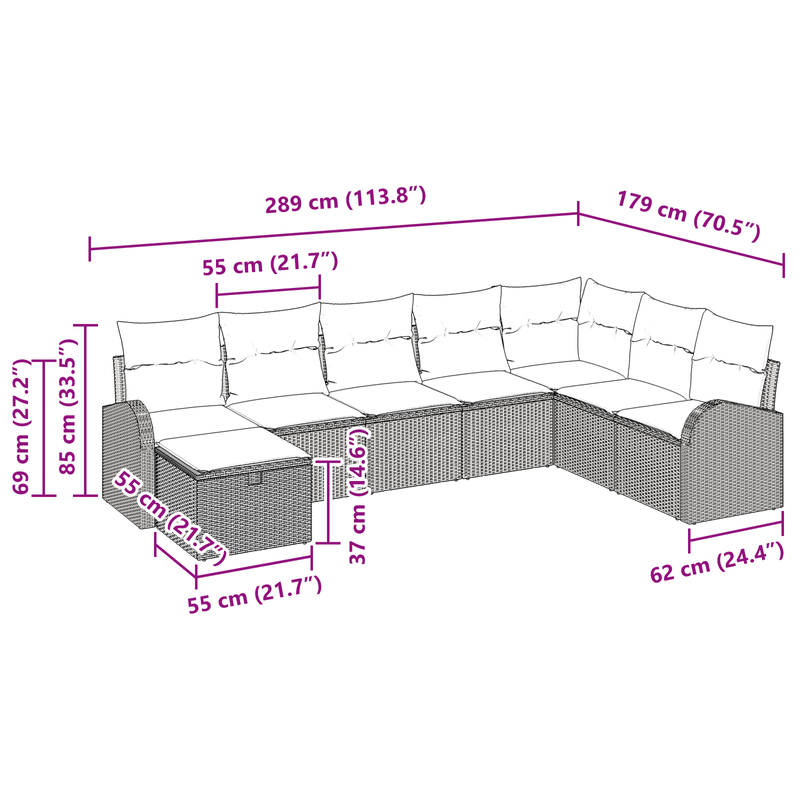 Casa si Gradina - Gradina si terasa - Mobilier exterior - Canapele si fotolii gradina - Set Canapea pentru Gradina cu 8 Piese si Perne Gri Deschis din Ratan Poli - Infinity.ro