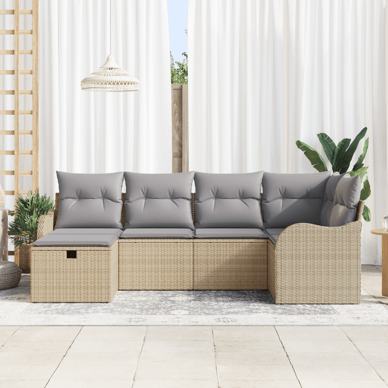 Casa si Gradina - Gradina si terasa - Mobilier exterior - Canapele si fotolii gradina - Set de Canapea Gradina  cu Perne Bej Ratan Polirat 6 Piese - Infinity.ro
