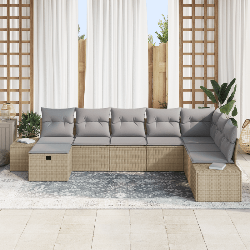 Casa si Gradina - Gradina si terasa - Mobilier exterior - Canapele si fotolii gradina - Set Canapea Gradina 8 Piese cu Perne Bej Ratan Poliester - Infinity.ro