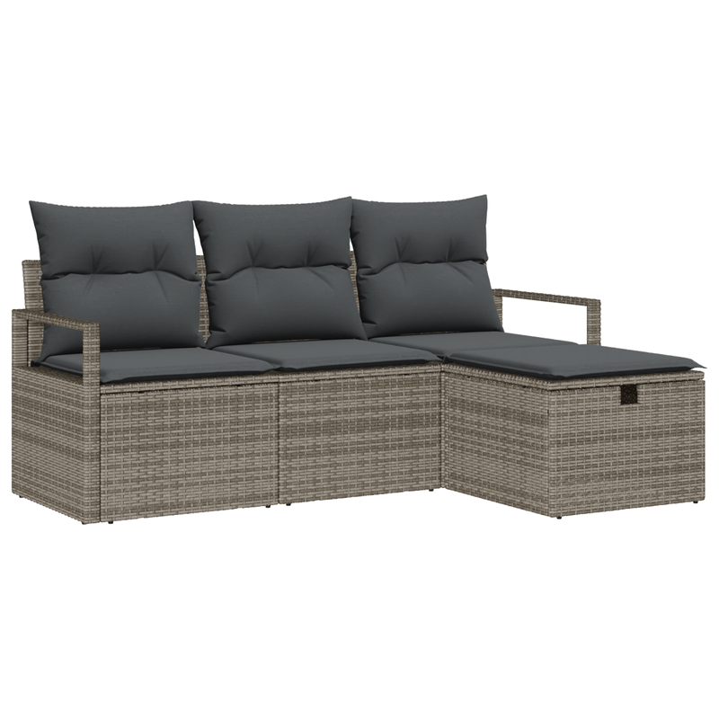 Casa si Gradina - Gradina si terasa - Mobilier exterior - Canapele si fotolii gradina - Set de canapea de gradina  cu 4 piese cu perne Gri Ratan Poliester - Infinity.ro