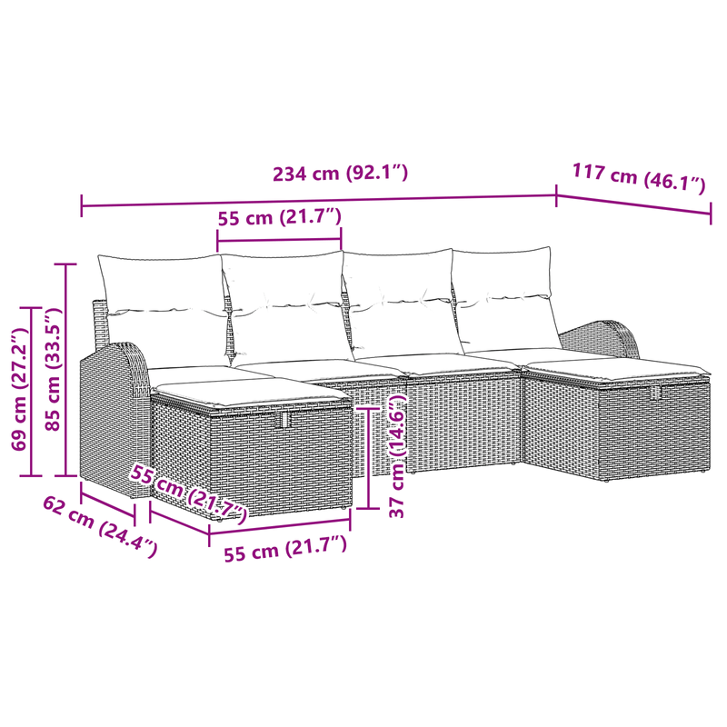 Casa si Gradina - Gradina si terasa - Mobilier exterior - Canapele si fotolii gradina - Set Canapea pentru Gradina de 6 Piese cu Perne Maro Ratan Poli - Infinity.ro