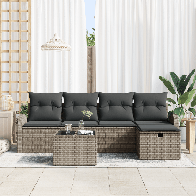 Casa si Gradina - Gradina si terasa - Mobilier exterior - Canapele si fotolii gradina - Set de Canapea de Gradina de 6 Piese cu Perne Gri din Ratan Poli - Infinity.ro