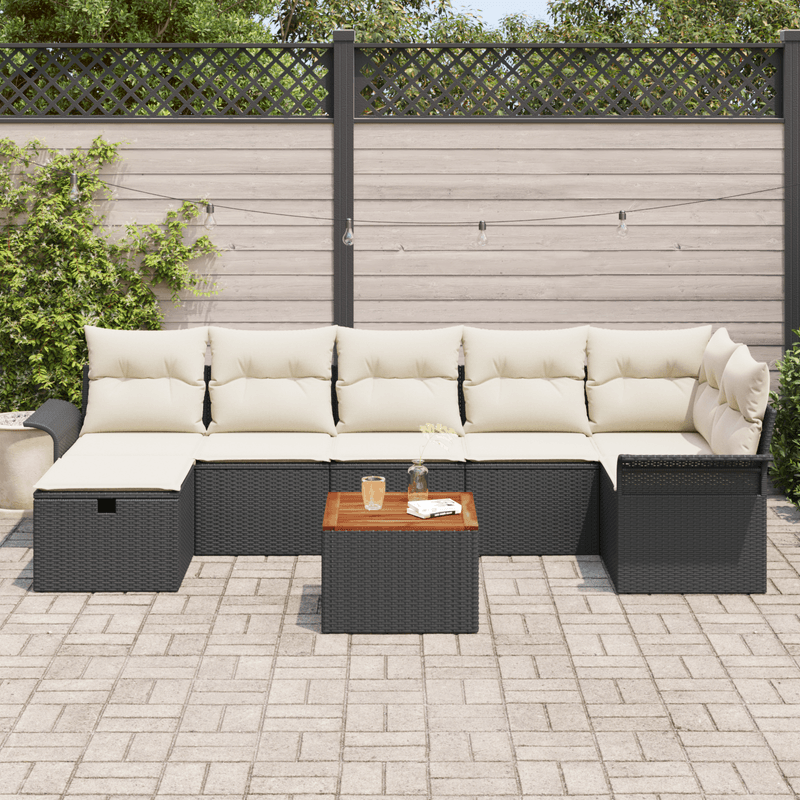 Casa si Gradina - Gradina si terasa - Mobilier exterior - Canapele si fotolii gradina - Set de Canapea pentru Gradina 8 Piese cu Pernute Negru din Poliratan - Infinity.ro