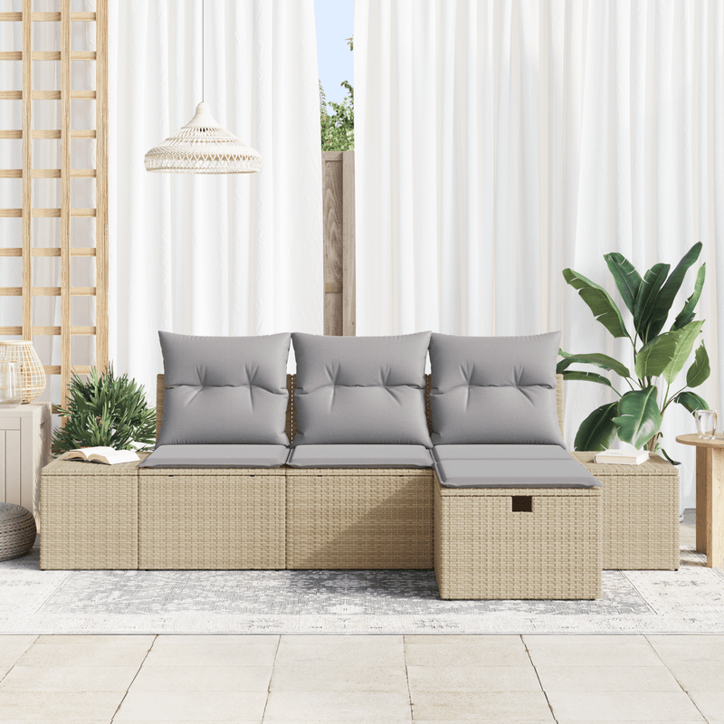 Casa si Gradina - Gradina si terasa - Mobilier exterior - Canapele si fotolii gradina - Set de canapea de gradina cu perne Bej Ratan Poli - Infinity.ro