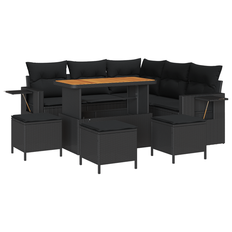 Casa si Gradina - Gradina si terasa - Mobilier exterior - Canapele si fotolii gradina - Set Canapea Gradina 9 Piese cu Perne - Poli Ratan Negru Acacia - Infinity.ro