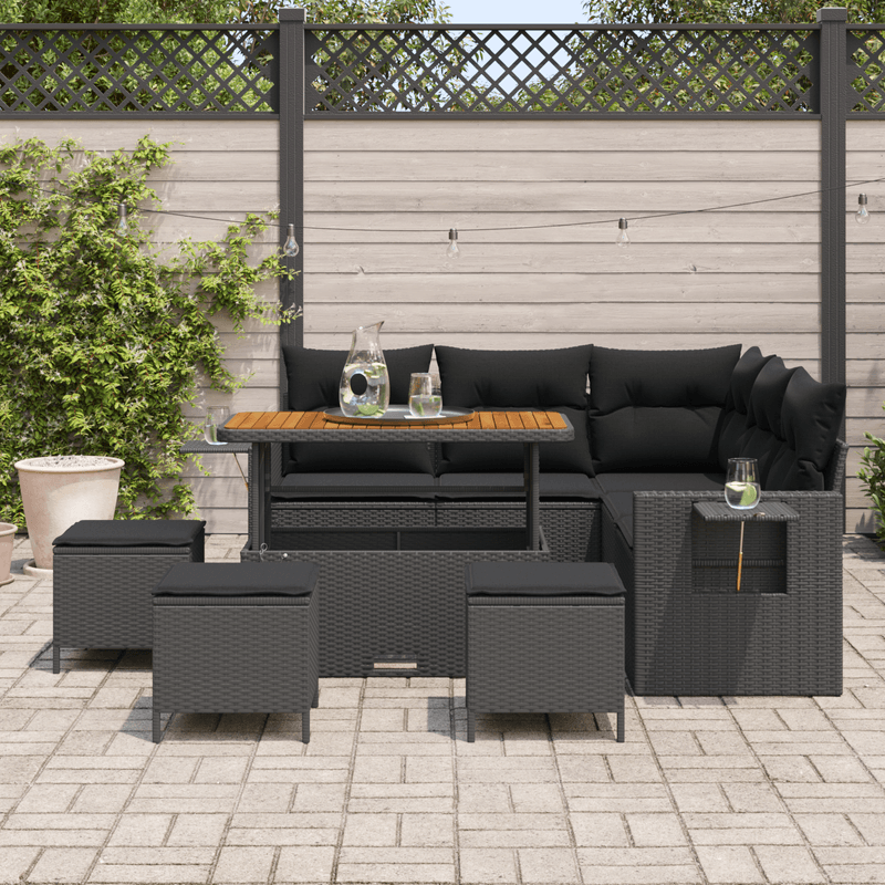 Casa si Gradina - Gradina si terasa - Mobilier exterior - Canapele si fotolii gradina - Set Canapea Gradina 9 Piese cu Perne - Poli Ratan Negru Acacia - Infinity.ro